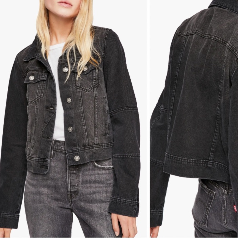 Free People Rumors Black Denim Jean Jacket